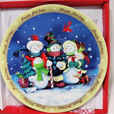 HAPPY HOLIDAYS SNOWMAN CAKE PLATTER W/ SERVING UTENSIL