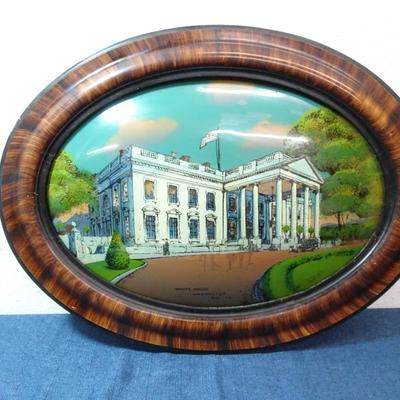 LOT 4 VINTAGE REVERSE GLASS WHITE HOUSE PAINTING