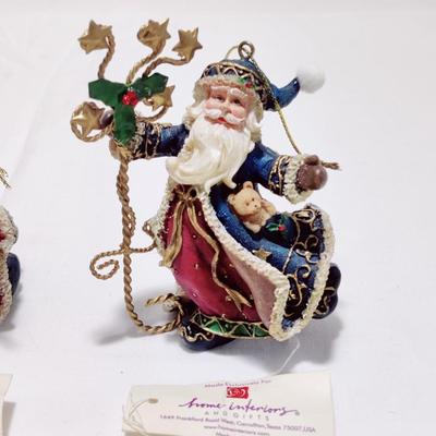 TERRIFIC HOME INTERIORS 3 PC HOLIDAY SANTA ORNAMENTS SET