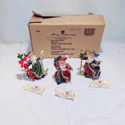 TERRIFIC HOME INTERIORS 3 PC HOLIDAY SANTA ORNAMENTS SET