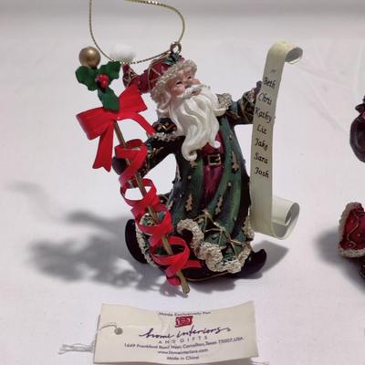TERRIFIC HOME INTERIORS 3 PC HOLIDAY SANTA ORNAMENTS SET