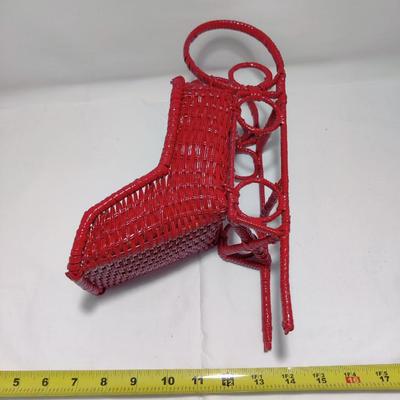 VINTAGE CHRISTMAS HOLIDAY RED WICKER DECORATIVE SLEIGH BASKET