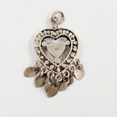 . 925 SILVER & TURQUOISE HEART & CHARMS PENDANT