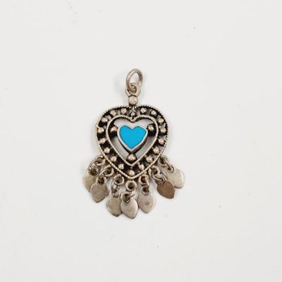 . 925 SILVER & TURQUOISE HEART & CHARMS PENDANT
