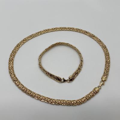 17.8g 14k AK Domed Byzantine Necklace & 8” 9g 14k Byzantine Bracelet