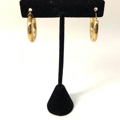2.0g  14k “ Eterna Gold” Brushed yellow Gold Pierced Hoop Earrings