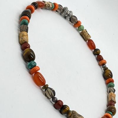 LOT 74: Sincerely Southwest Sterling Silver and Gem Bead Necklace (17