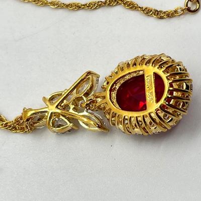 LOT 76: Jacqueline Kennedy Reproduction Simulated Ruby Drop Pendant with 18