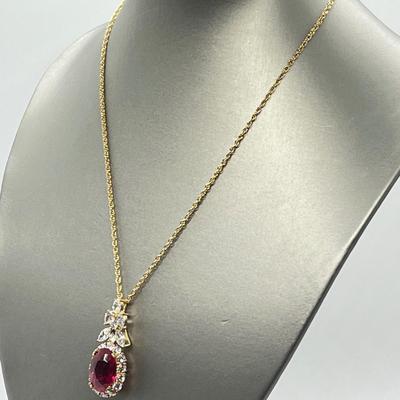 LOT 76: Jacqueline Kennedy Reproduction Simulated Ruby Drop Pendant with 18
