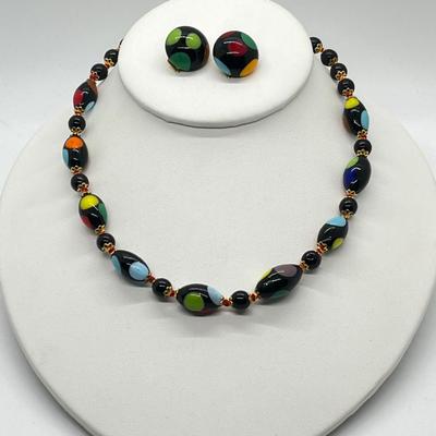 LOT 81: Murano Glass Black with Polka Dots Necklace (17-1/2