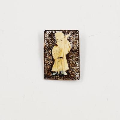 ANTIQUE STERLING & IVORY CHINESE GOD PIN