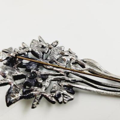 VINTAGE SILVER TONED & TURQUOISE FLOWER BOUQUET BROOCH