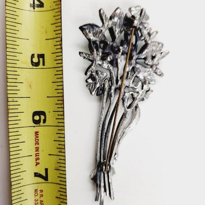 VINTAGE SILVER TONED & TURQUOISE FLOWER BOUQUET BROOCH