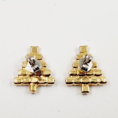 CUTE VINTAGE FAUX RHINESTONE CHRISTMAS TREE EARRINGS