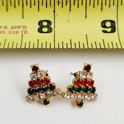 CUTE VINTAGE FAUX RHINESTONE CHRISTMAS TREE EARRINGS
