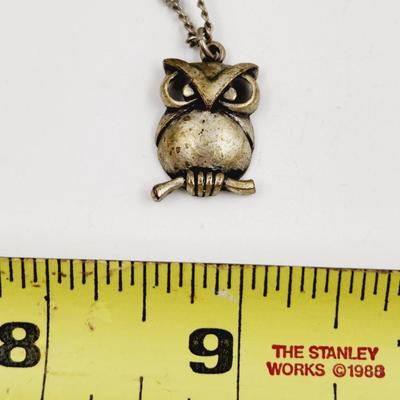 CUTE ANTIQUE BRUSHED METAL OWL NECKLACE