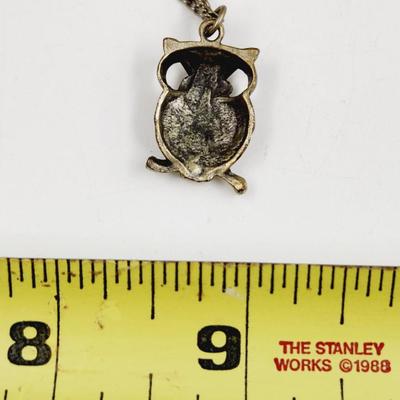 CUTE ANTIQUE BRUSHED METAL OWL NECKLACE