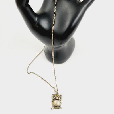 CUTE ANTIQUE BRUSHED METAL OWL NECKLACE