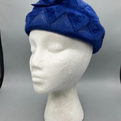 Vintage Schiaparelli Paris Blue Flapper Hollywood Regency Fashion Hat