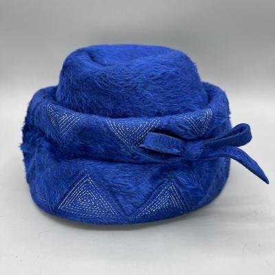 Vintage Schiaparelli Paris Blue Flapper Hollywood Regency Fashion Hat