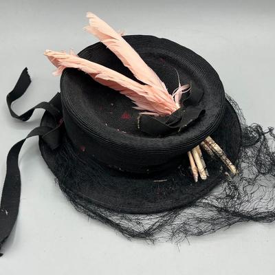 Vintage Brimmed Top Hat Black Gothic Flapper D. Catherine Porter Millinery Santa Ana Cap Hat