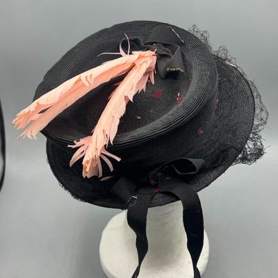 Vintage Brimmed Top Hat Black Gothic Flapper D. Catherine Porter Millinery Santa Ana Cap Hat