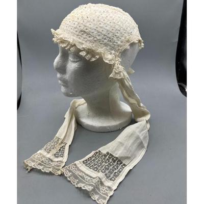 Antique Cottageocore Bonnet Lace Prarie Headwear