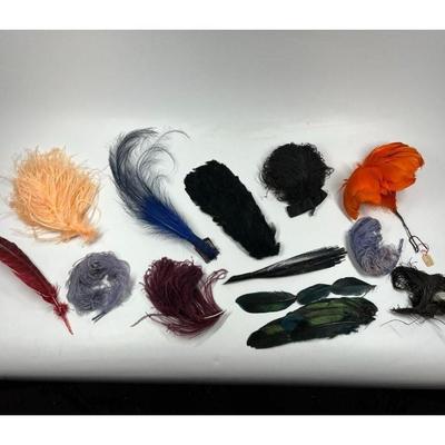 Antique Lot of Multicolored Victorian Dress Fashion Hat Dress Accessories Feathers & More