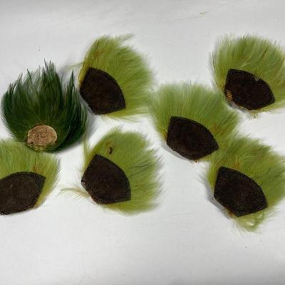 Antique Lot of Green Peacock Feather Motif Accessories