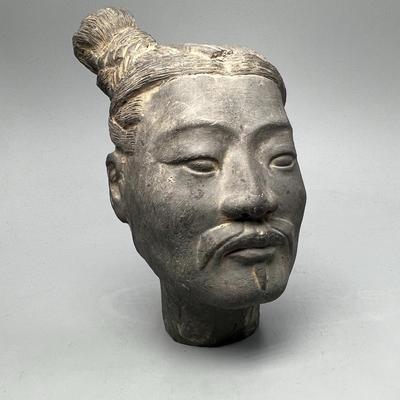 Antique Vintage Terracotta Warrior Head Zhen Figurines Museum Head Displayable Figurine with Box