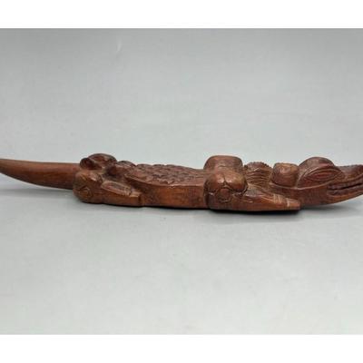 Retro Wood Carved Indigenous Cultural Alligator Figurine