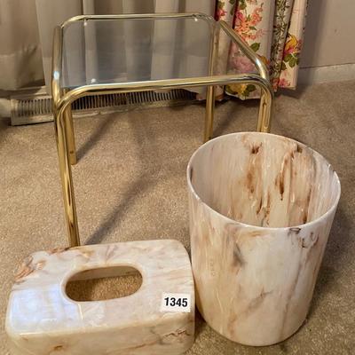Glass End Table and bathroom set
