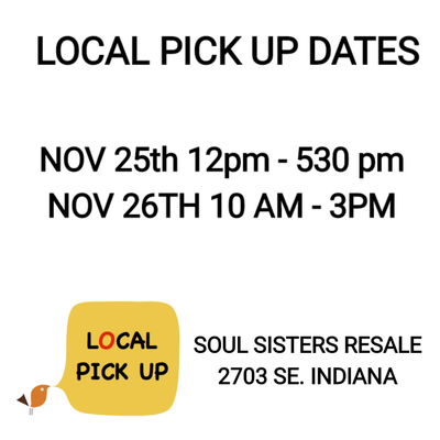 PLEASE READ BELOW FOR LOCAL PICK UP