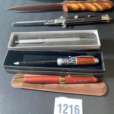 Pens, comb and opener