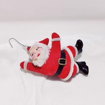 VINTAGE FLOCKED SANTA ORNAMENT