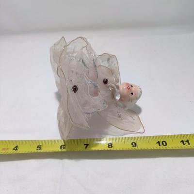 VINTAGE CHRISTMAS ANGEL ORNAMENT WITH PORCELAIN HEAD W/ TULLE NETTING