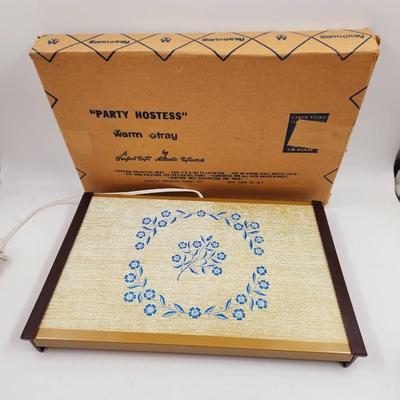 VINTAGE CORNFLOWER BLUE BY CORNING ELECTORIC FOOD WARMING TRAY - WORKS