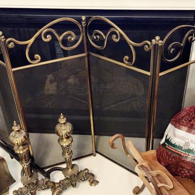 Solid Bronze & Iron Fireplace Screen and Tools - for your chestnuts roasting on an open fire!