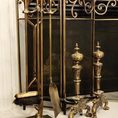 Solid Bronze & Iron Fireplace Screen and Tools - for your chestnuts roasting on an open fire!