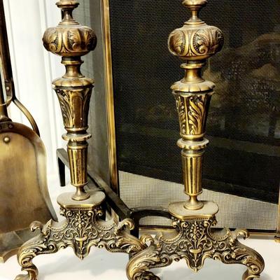 Solid Bronze & Iron Fireplace Screen and Tools - for your chestnuts roasting on an open fire!