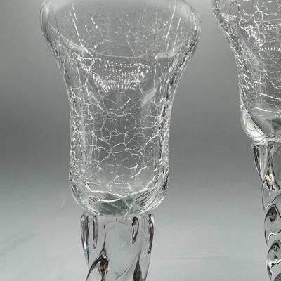 Pair of Retro Crackle Glass Twist Single Candleholders