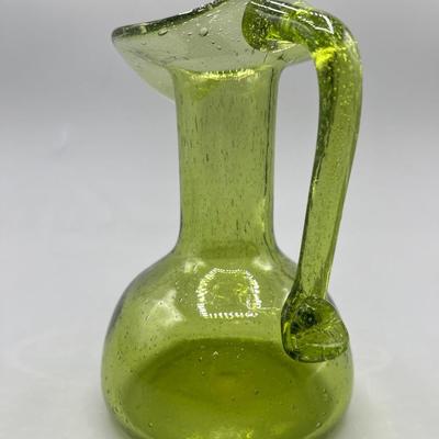 Retro Green Glass Mid Century Modern Small Oil Pitcher