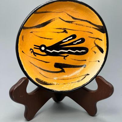 Vintage Ceramic Signed Indigenous Tribe Style Bird Motif Decorative Trinket Dish