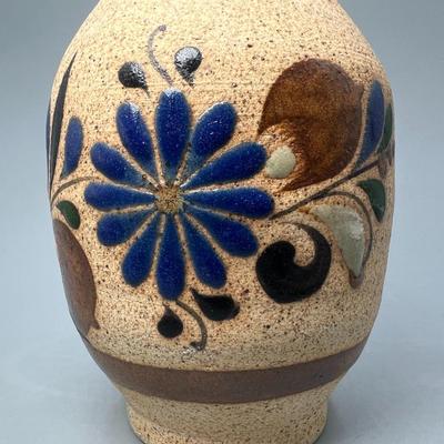 Retro Ceramic Pottery Mexican Tonala Style Bud Flower Vase