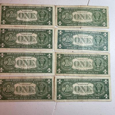 8 1957 A-B Silver Certificate Dollar Bills