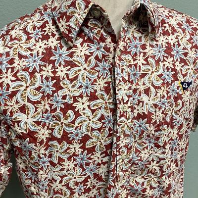 Men's Go Barefoot Red Hawaiian Button Front Shirt Size Large