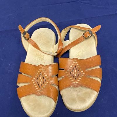 SAS Shoes Brown Leather Sandals with Ankle Buckles Size 9