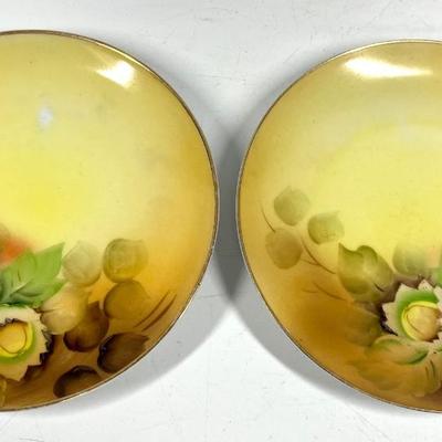 Pair of two Meito China plates yellow and green flower pattern