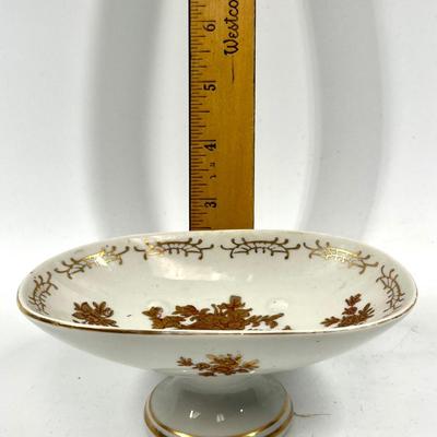 White and red rose pattern pedestal oval dish