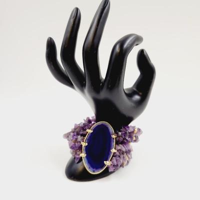 ABSOLUTELY STUNNING AUTHENTIC AMETHYST & GOLD TONED STRETCH BRACELET